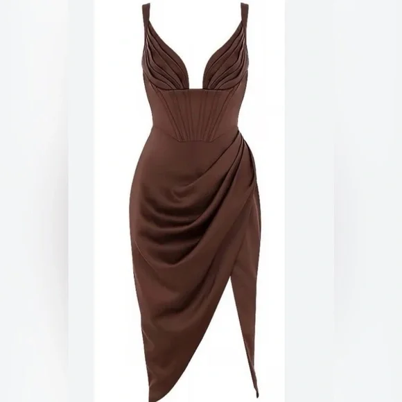 House of CB Chocolate Asymmetrical Dress - Picture 2 of 3